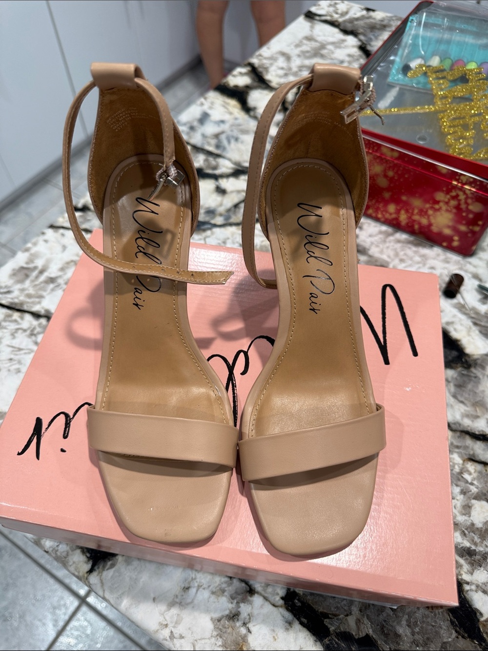 Wild Pair Beige Ankle-Strap Heeled Sandals